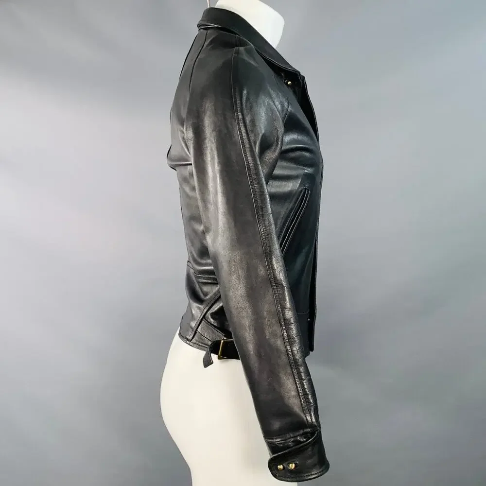 AL'S ATTIRE Size S Black Leather Studs Club Collar Jacket